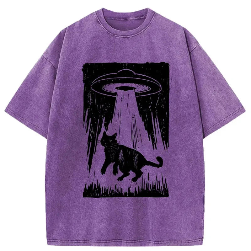 Modecanvas Cat Kidnapped By Aliens Washed T-Shirt