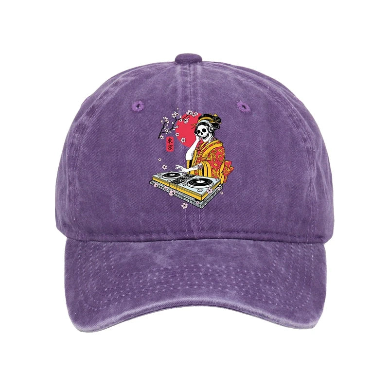 Modecanvas Japanese Geisha DJ Skull Washed Cap-modecanvas