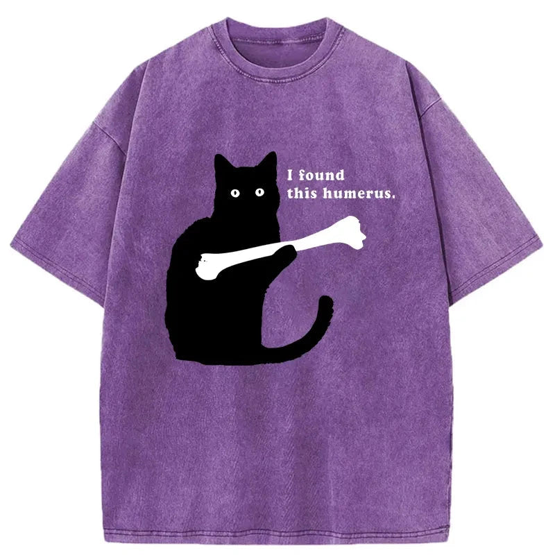 Modecanvas Cat Finds Human Bones Washed T-Shirt-modecanvas