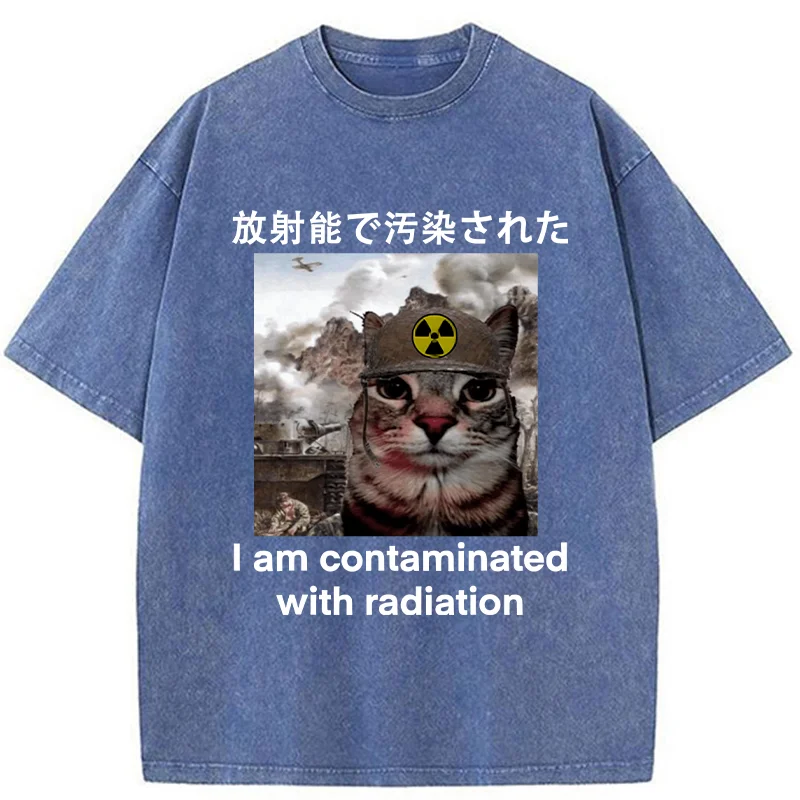 Modecanvas Cat Suffering From Nuclear Radiation Washed T-Shirt-modecanvas