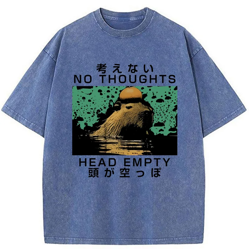 Modecanvas Capybara No Thoughts Head Empty Washed T-Shirt