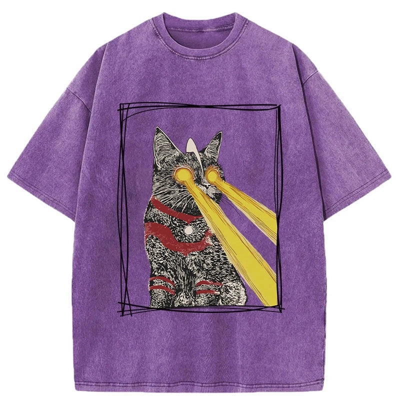 Modecanvas Laser Eye Cat Washed T-Shirt