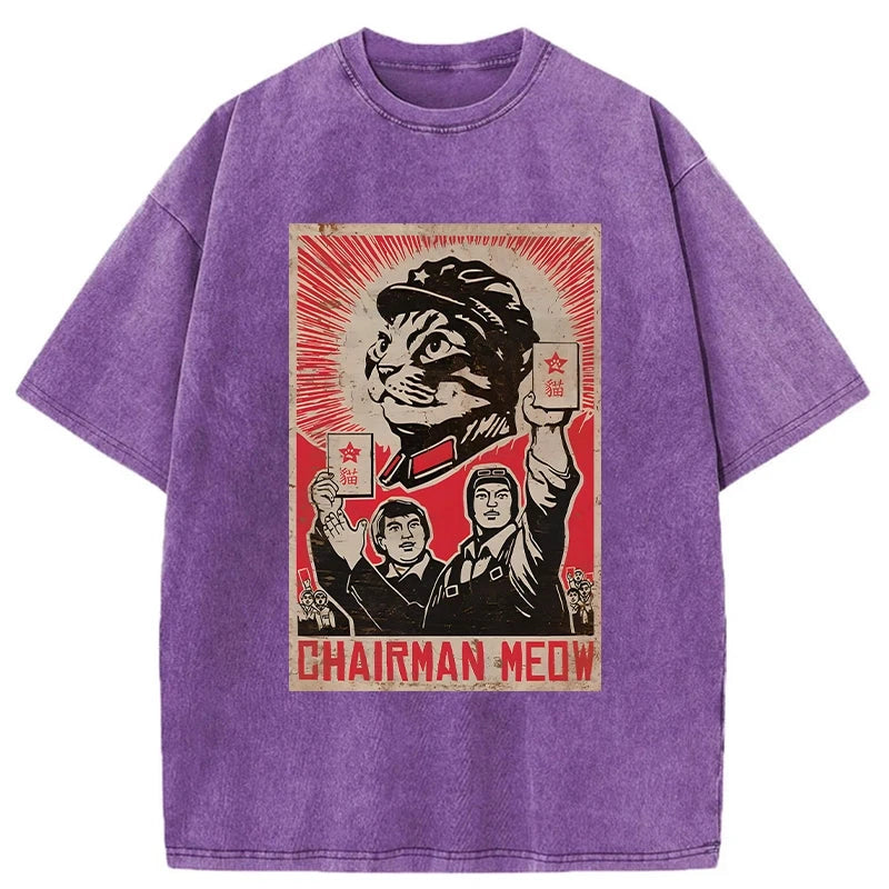 Modecanvas Meow Mao Cat Meme Washed T-Shirt