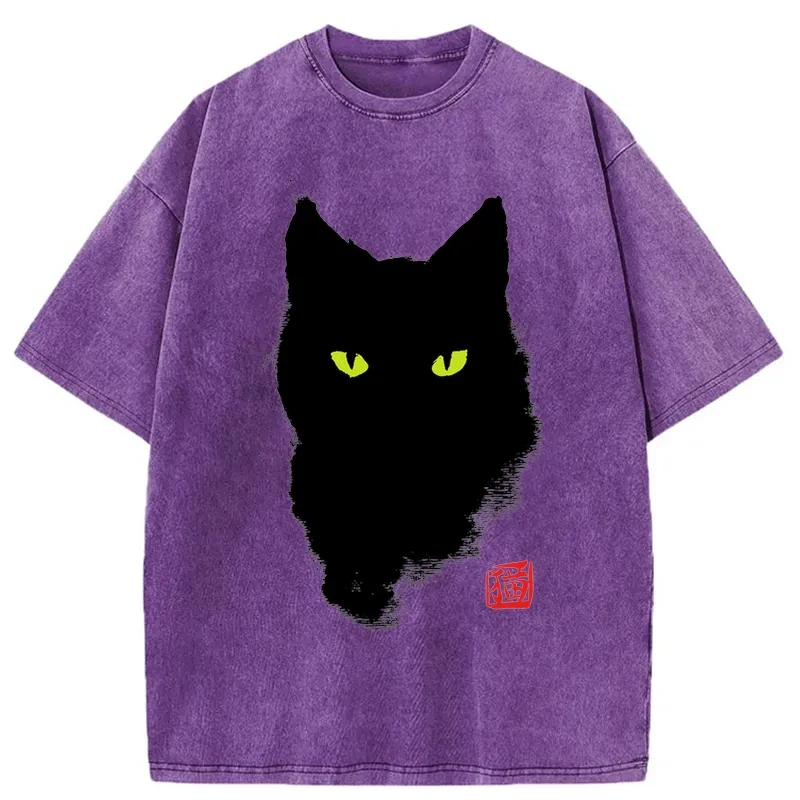 Modecanvas Cat Sharp Gaze Washed T-Shirt
