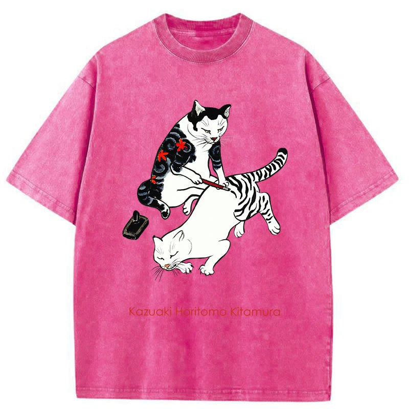 Modecanvas The Cat Is Tattooing Washed T-Shirt