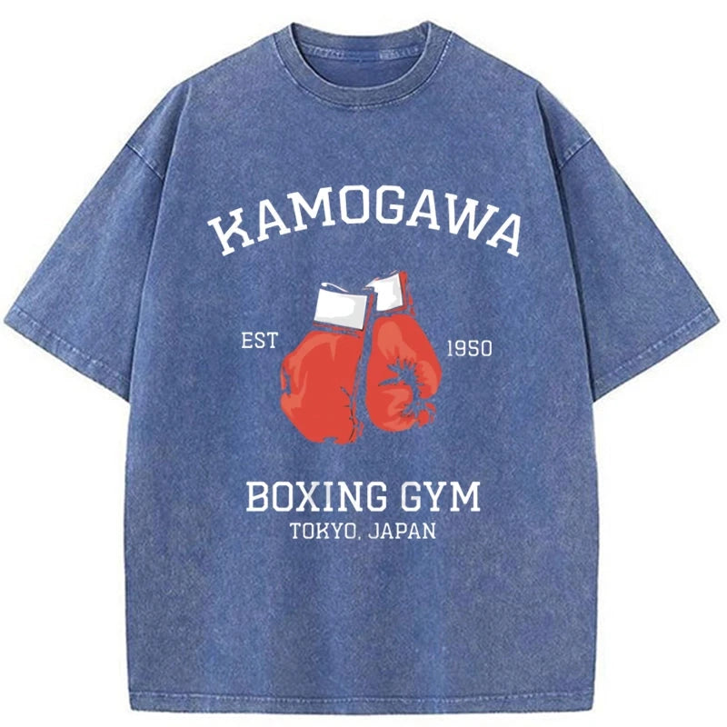 Modecanvas Retro Boxing Gloves Manga Anime Washed T-Shirt-modecanvas