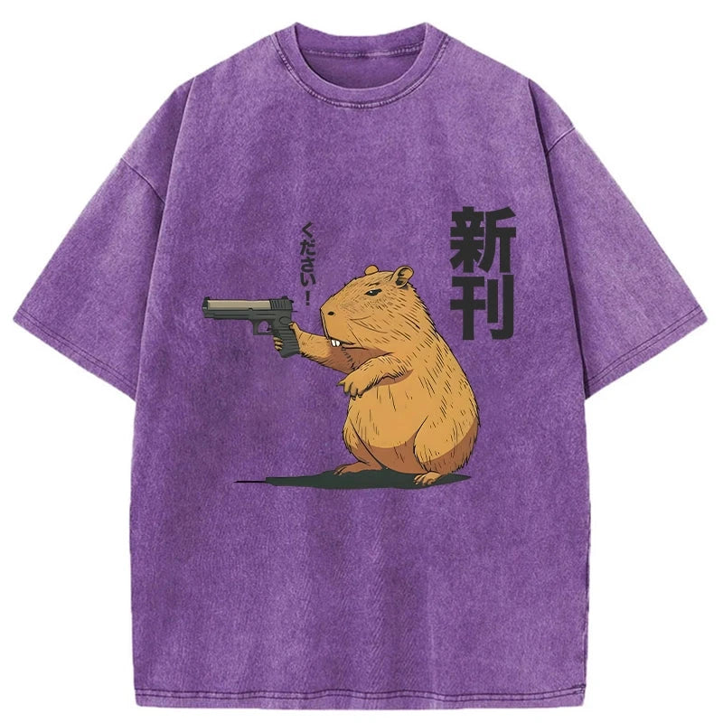 Modecanvas Capybara Holding A Gun Washed T-Shirt