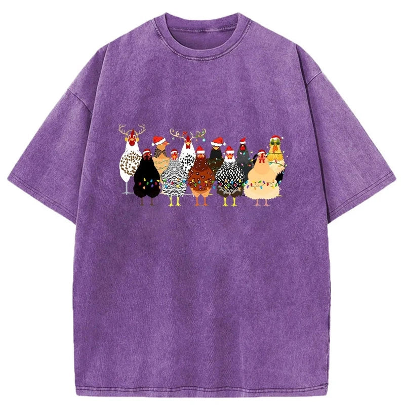 Modecanvas A Flock Of Christmas Chickens Washed T-Shirt