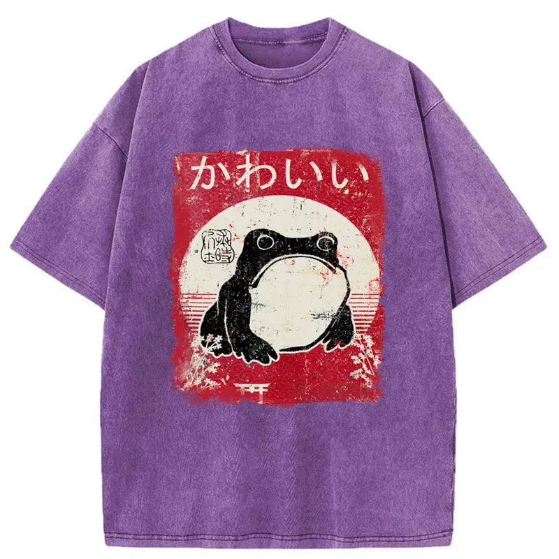Modecanvas Woodblock Print Grumpy Frog Washed T-Shirt