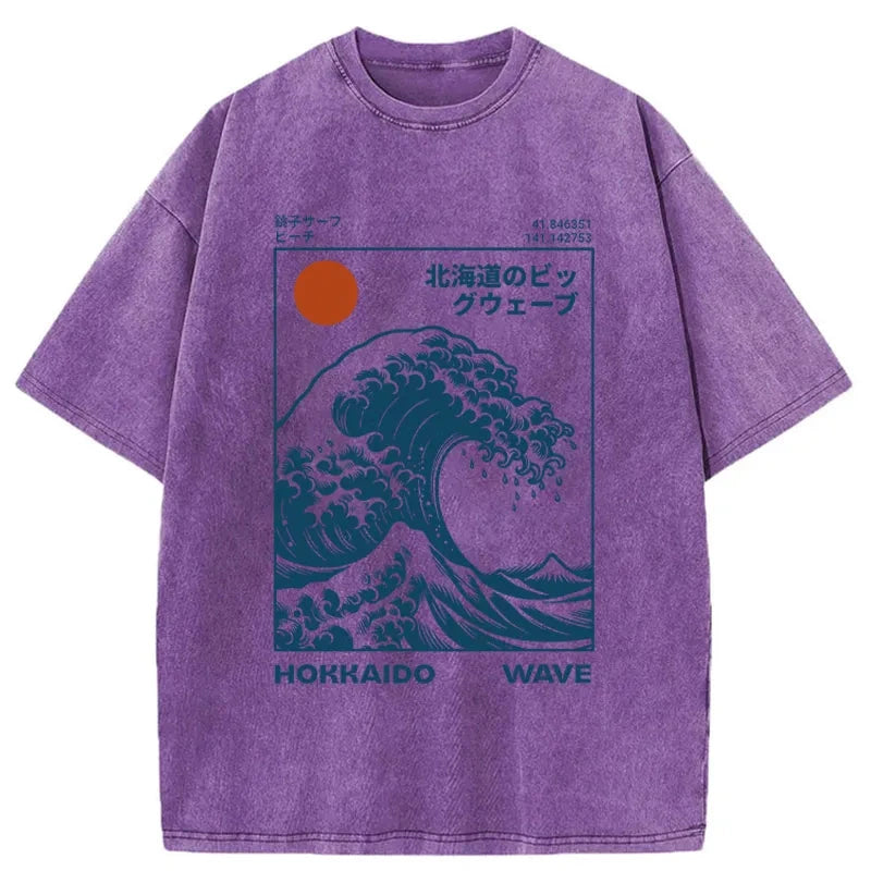 Modecanvas Hokkaido Wave Japan Washed T-Shirt-modecanvas