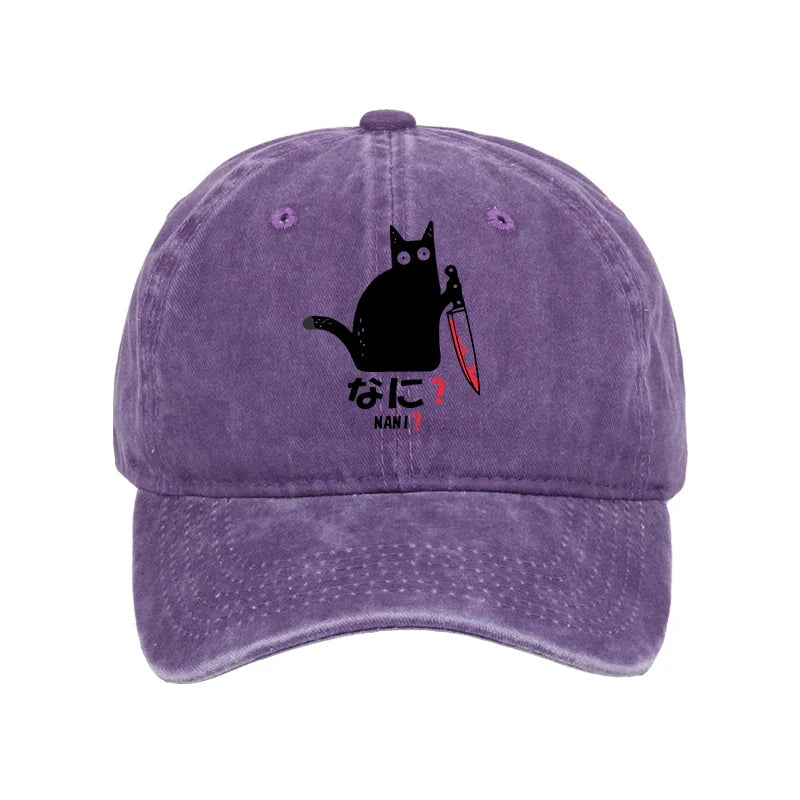 Modecanvas A Puzzled Cat Holding A Knife Washed Cap-modecanvas