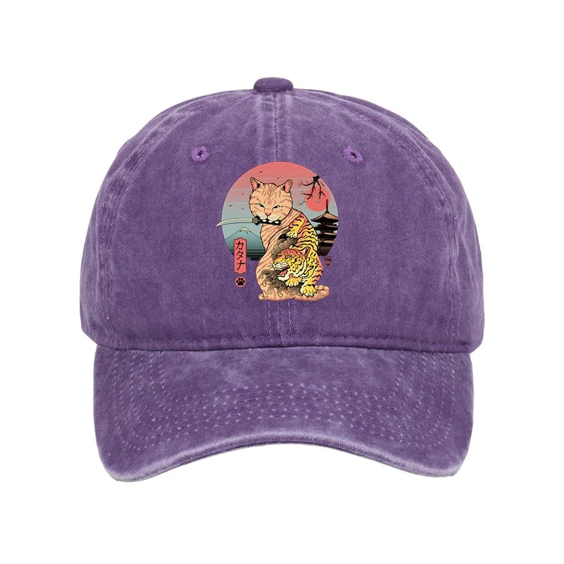 Modecanvas Katana Cat Tattoo Washed Cap-modecanvas