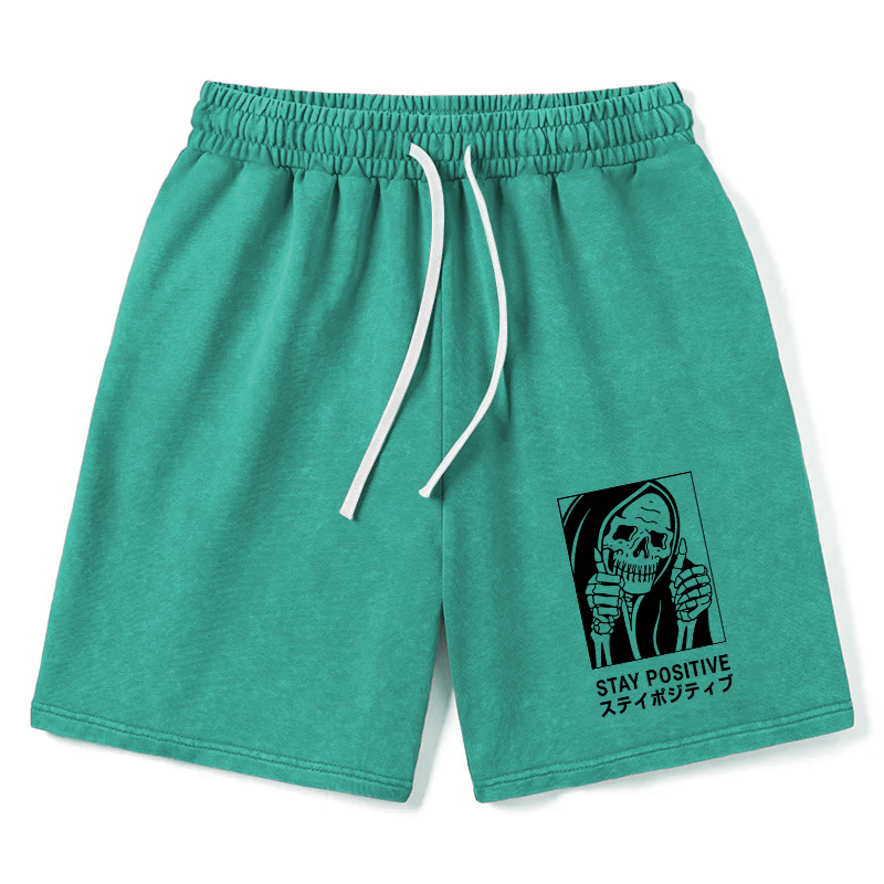Modecanvas Stay Positive Skeleton Washed Shorts