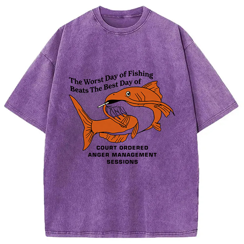 Modecanvas The Worst Day Fish Meme DTG Printing Washed T-Shirt