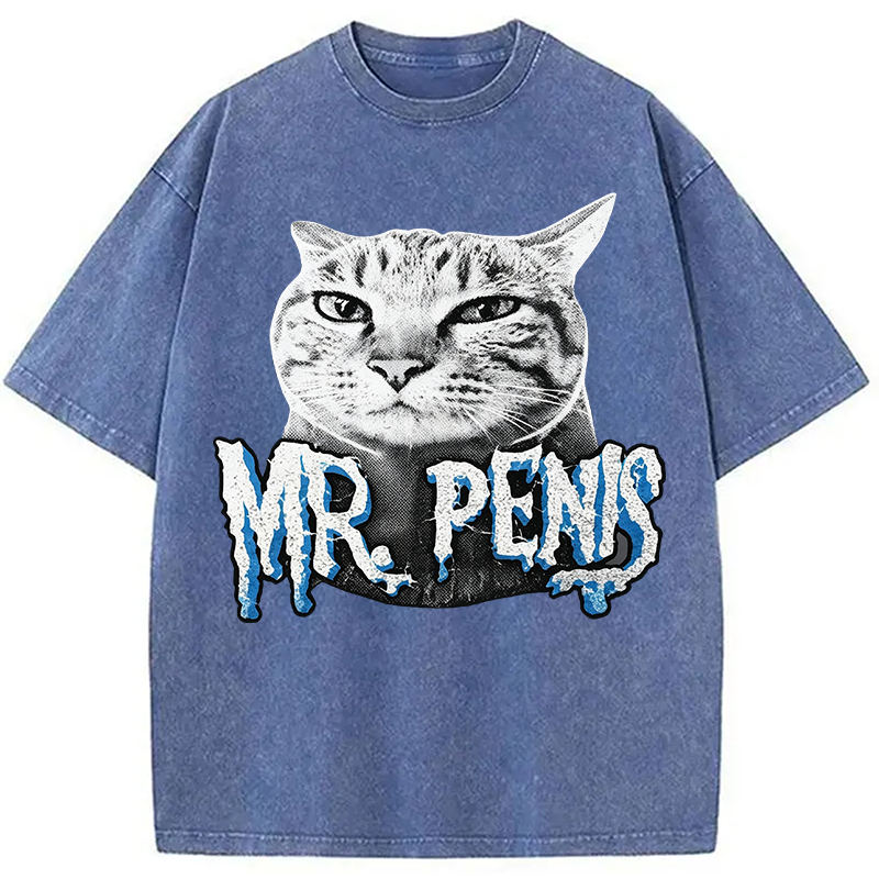 Modecanvas Mr Pen is Cat DTG Printing Washed T-Shirt