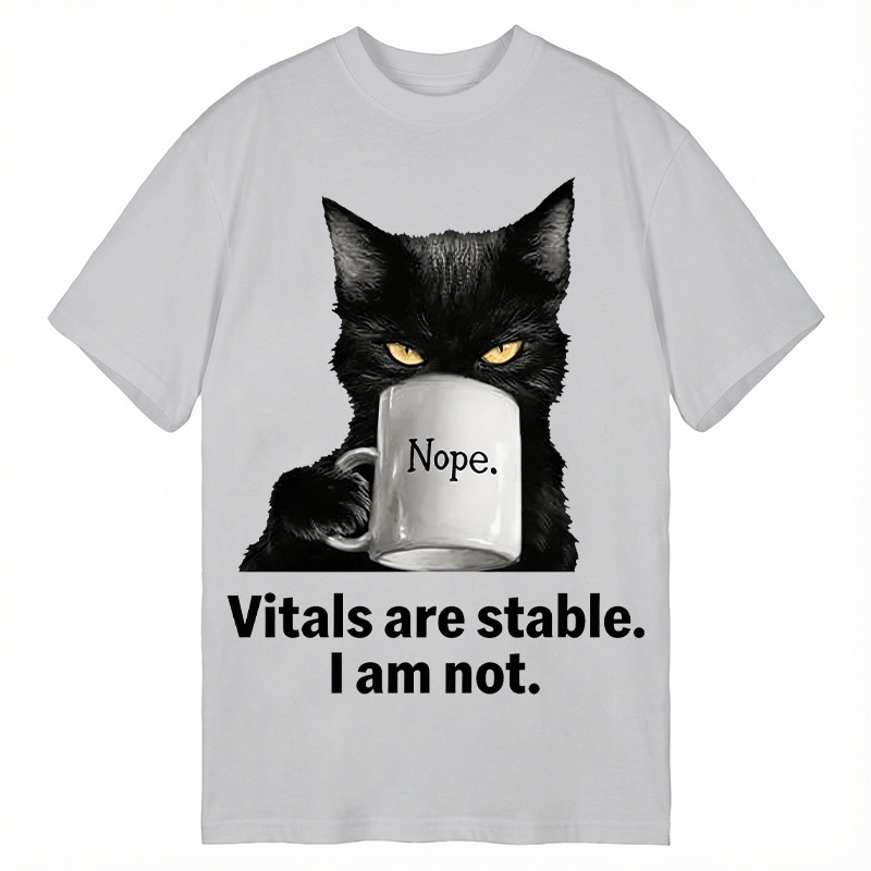 Modecanvas Grumpy Black Cat Coffee Meme DTG Printing Classic T-Shirt-modecanvas