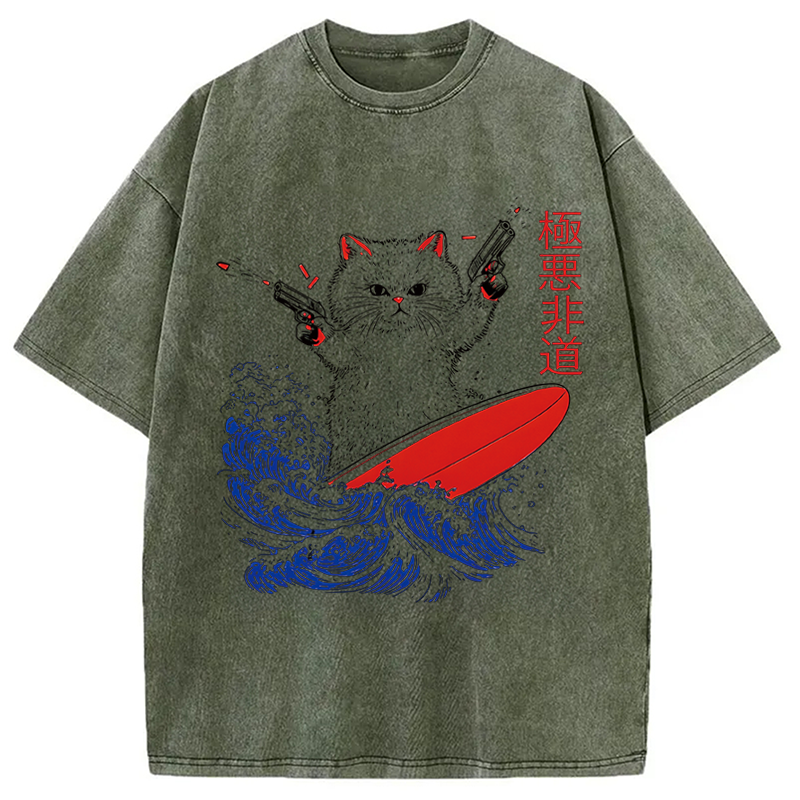 Modecanvas 90s Kitten Surf DTG Printing Washed T-Shirt-modecanvas
