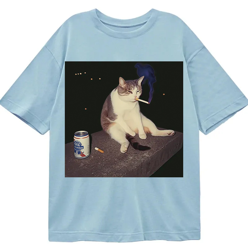 Modecanvas Cigarette Kitten Funny Smoking Cat Meme DTG Printing Classic T-Shirt-modecanvas