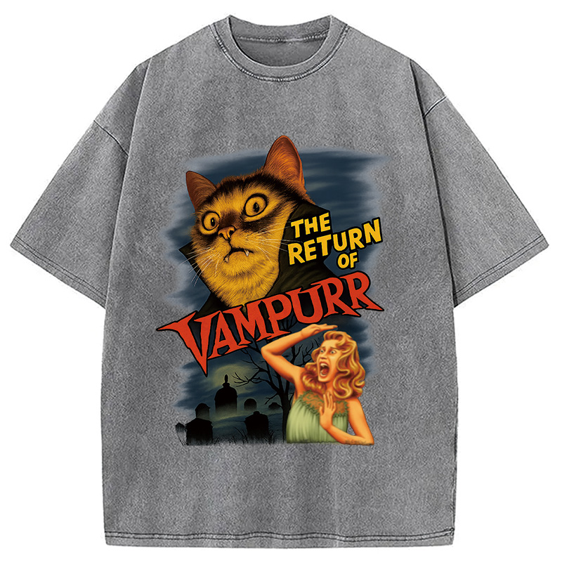 Modecanvas The Return of Vampurr The Halloween Cat Washed T-Shirt