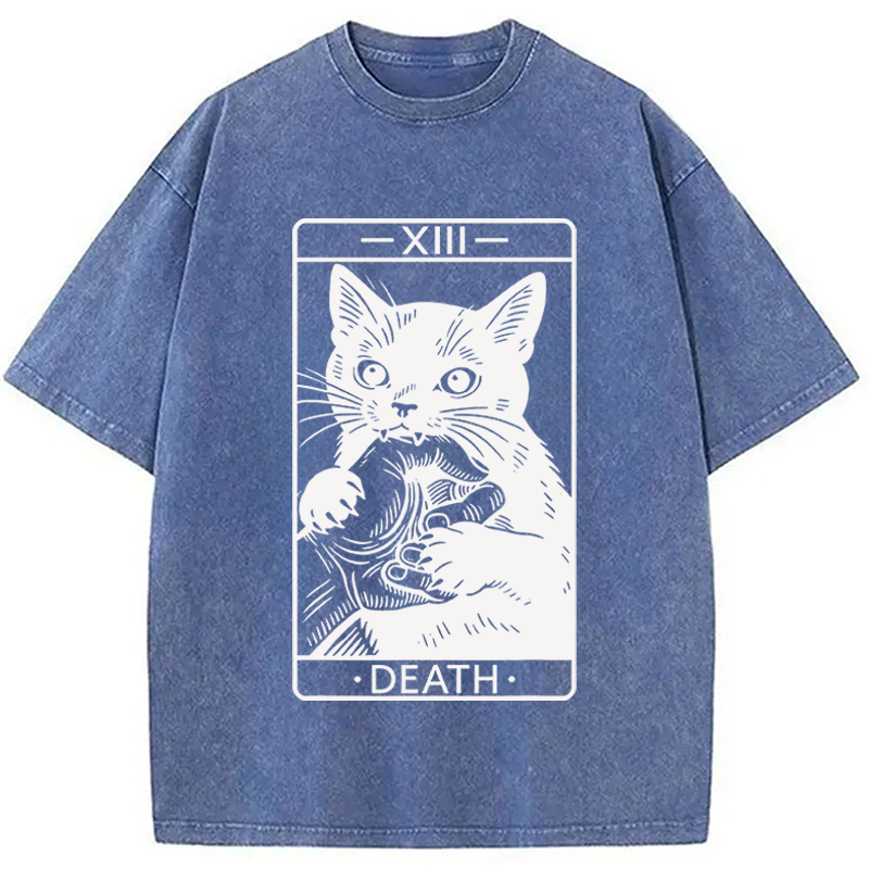Modecanvas Black Cat Tarot Card DTG Printing Washed T-Shirt