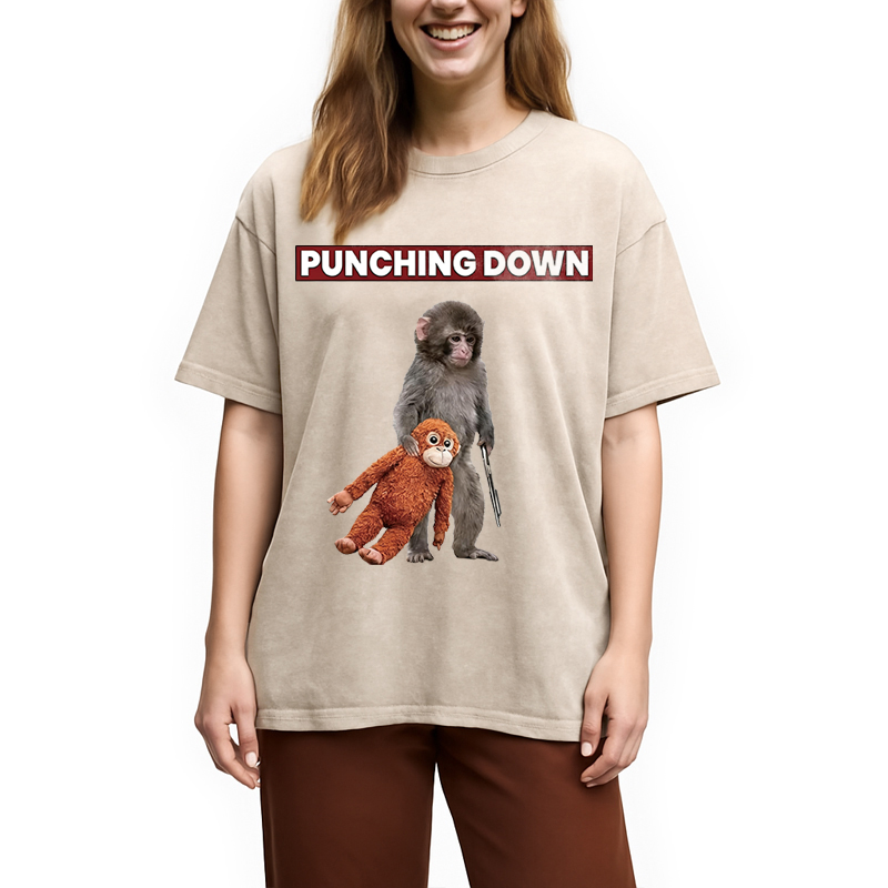 Modecanvas Punching Down Monkey DTG Printing Washed T-Shirt