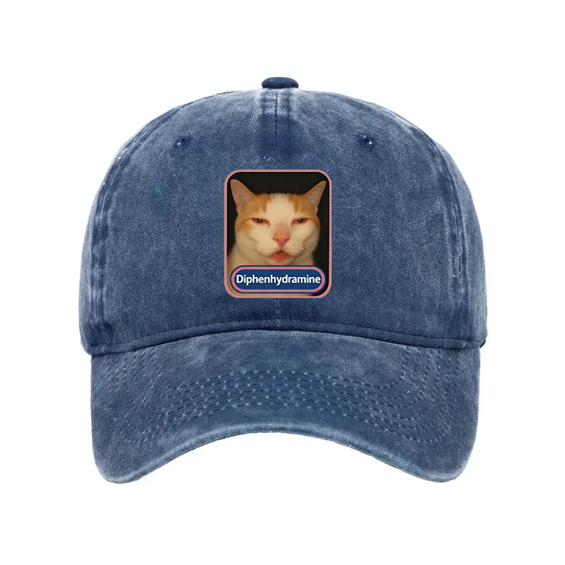 Modecanvas Pink Diphenhydramine Meme Cat Washed Cap-modecanvas