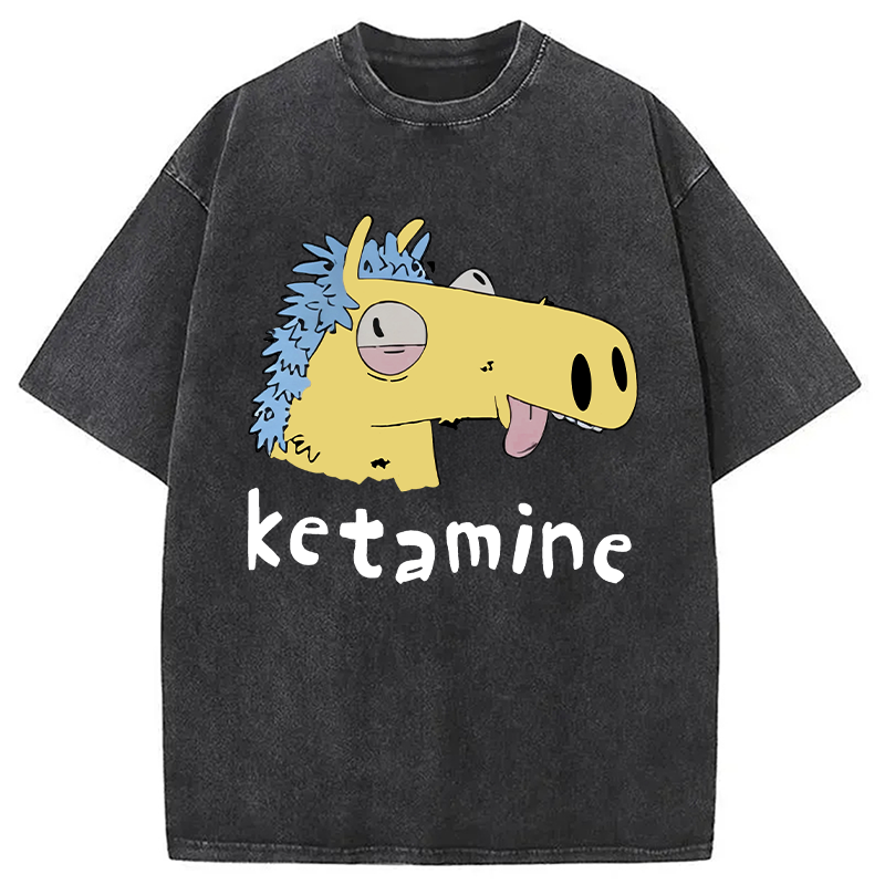 Modecanvas Funny Ketamine Silly Horse DTG Printing Washed T-Shirt