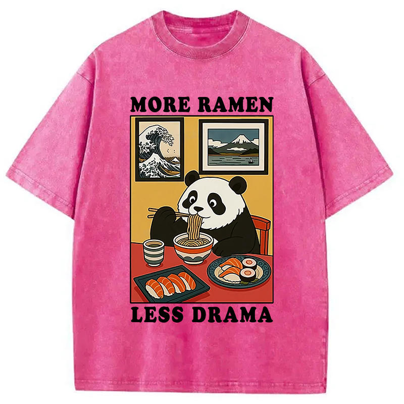 Modecanvas More Ramen Less Drama Panda Washed T-Shirt