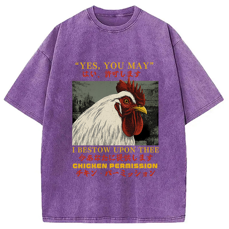 Modecanvas Chicken Permission Vintage Washed T-Shirt-modecanvas