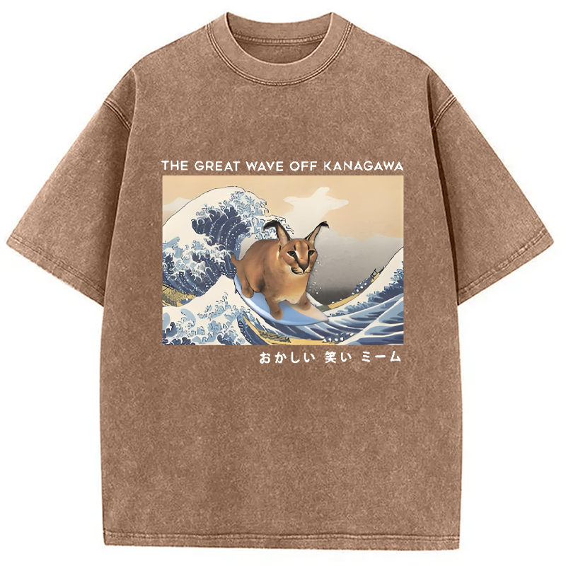 Modecanvas Big Floppa and The Great Wave off Washed T-Shirt