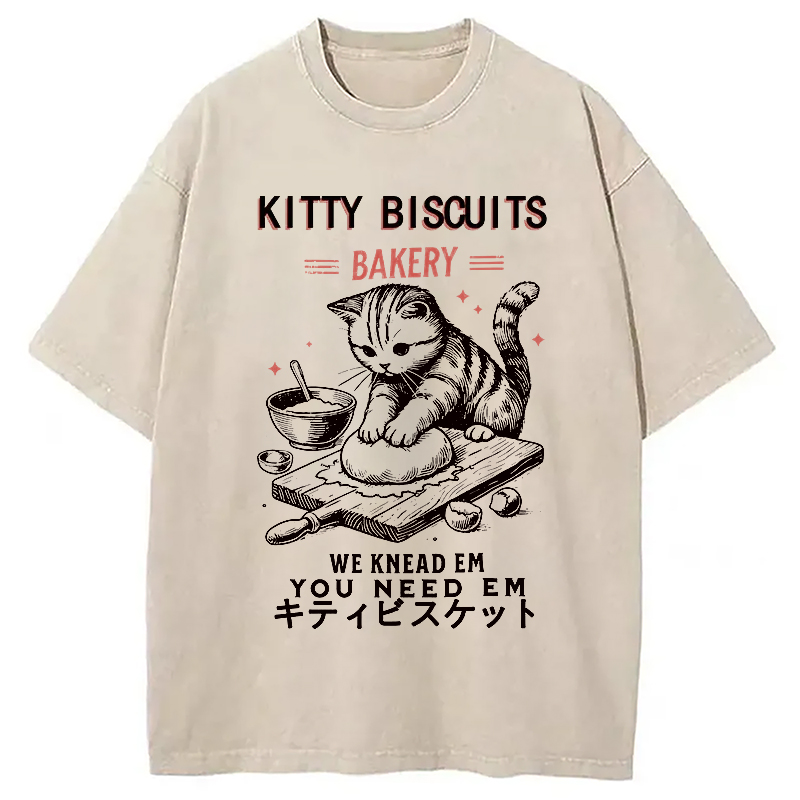 Modecanvas Cat Bakery Washed T-Shirt-modecanvas