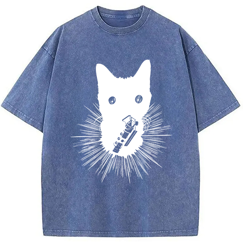 Modecanvas Think Fast Gaming Cat DTG Printing Washed T-Shirt-modecanvas