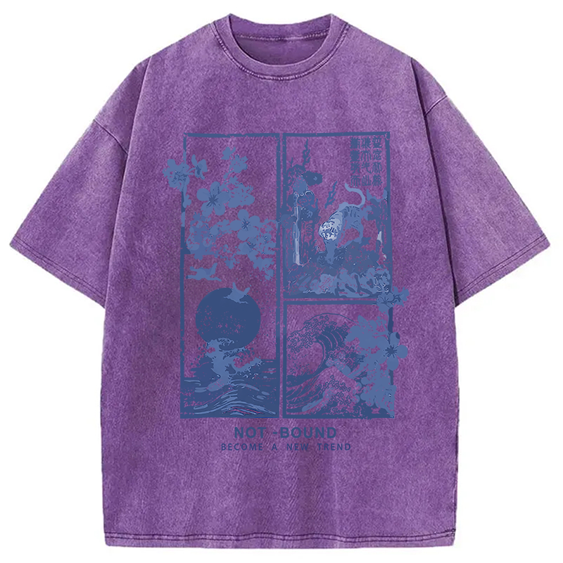 Modecanvas Not Bound Japanese Print Art DTG Printing Washed T-Shirt