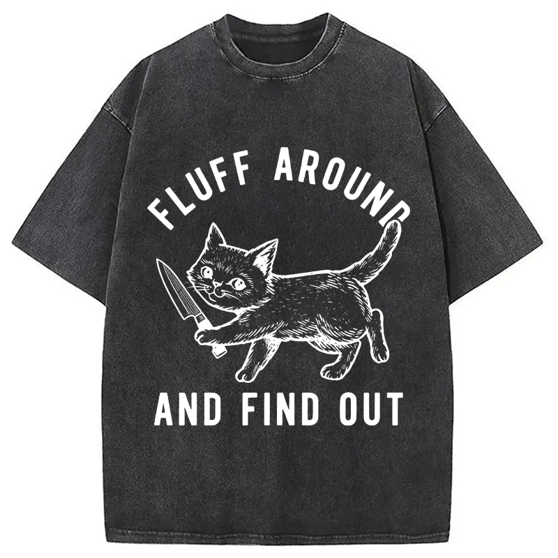 Modecanvas Fluff Around and Find Out Cat DTG Printing Washed T-Shirt