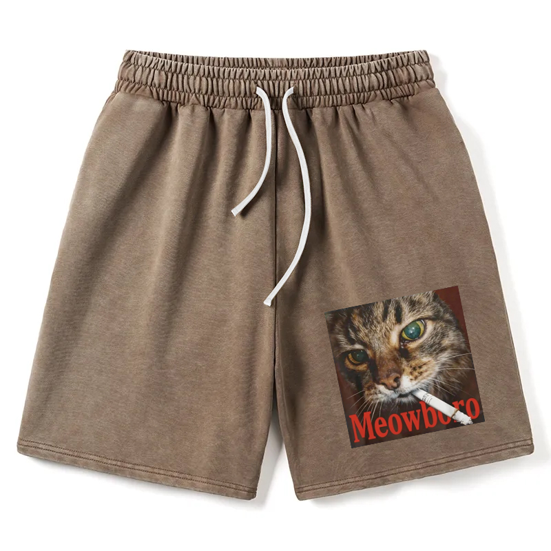 Modecanvas Funny Smoking Cat Meme Washed Short