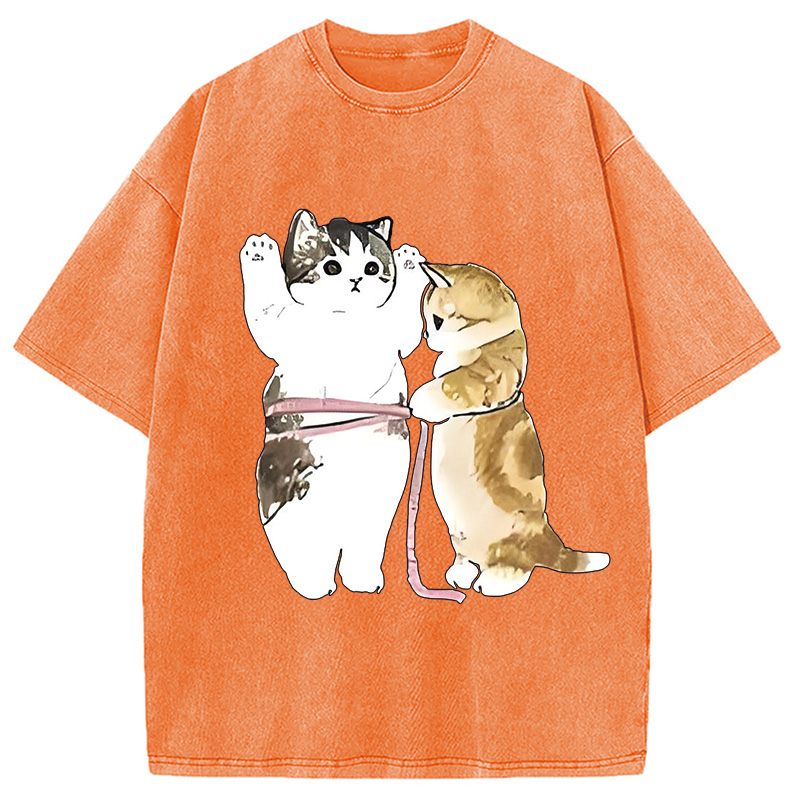 Modecanvas Cute Cat Measurement Washed T-Shirt