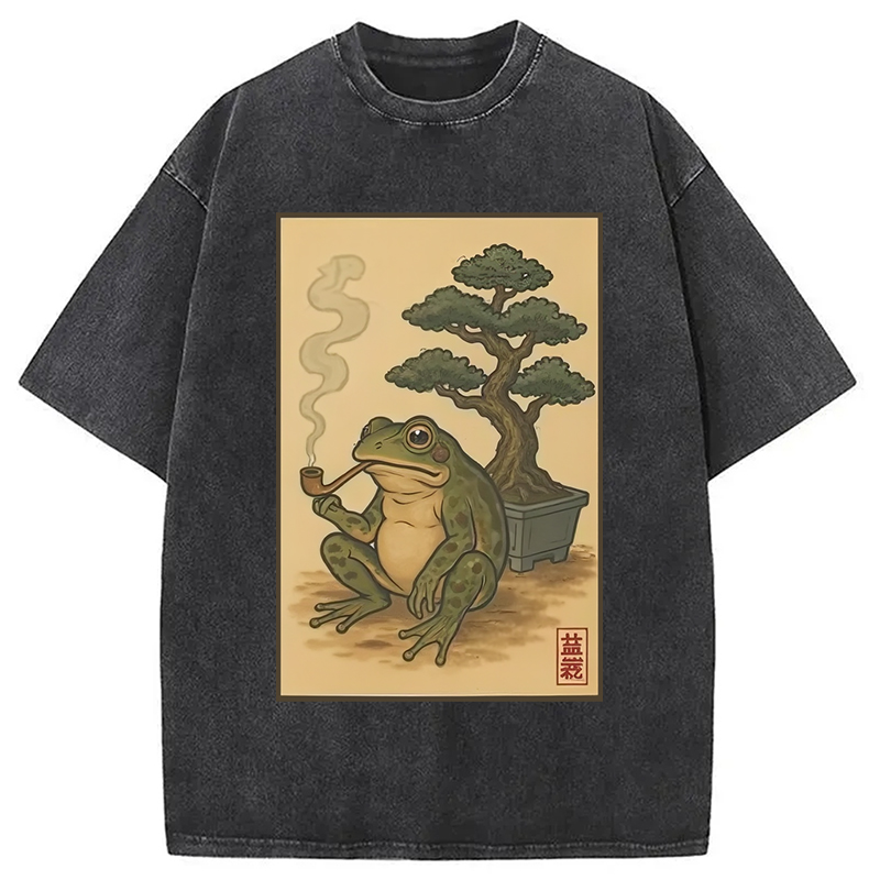Modecanvas Japanese Frog & Bonsai Washed T-Shirt