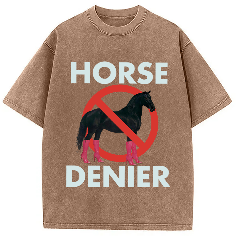 Modecanvas Funny High-Heel Noir Horse Denier DTG Printing Washed T-Shirt
