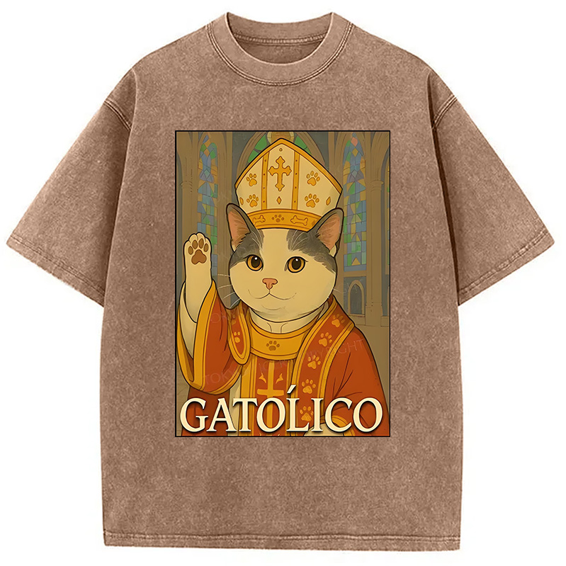 Modecanvas Pope Cat Washed T-Shirt