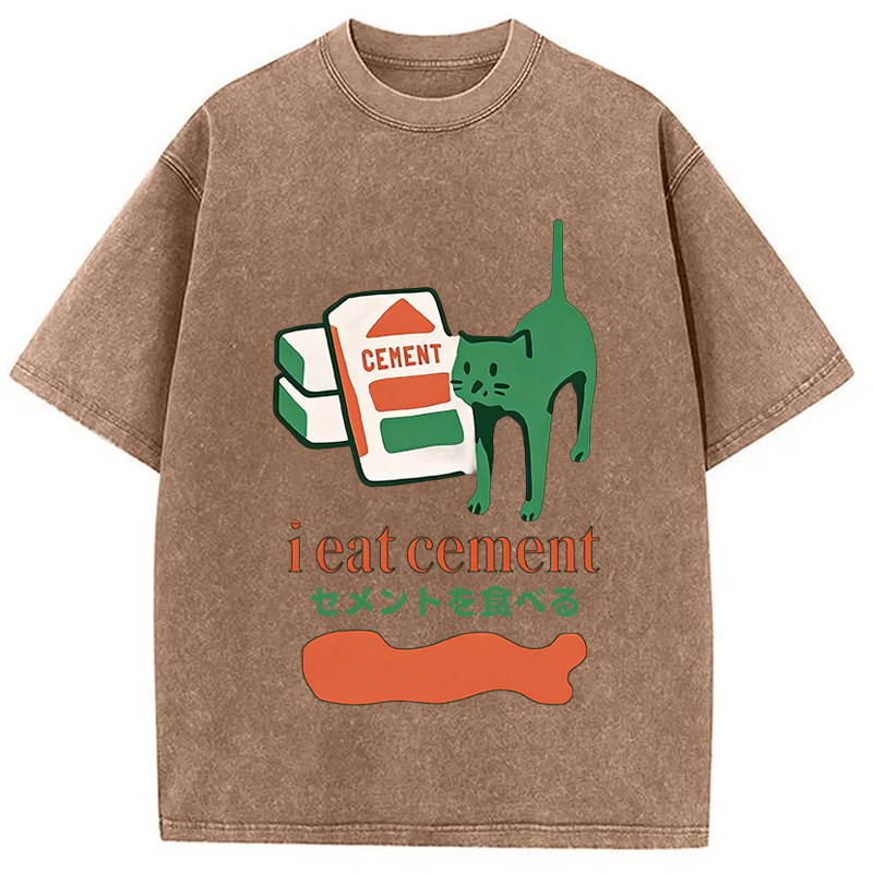 Modecanvas Cement Cat Washed T-Shirt-modecanvas
