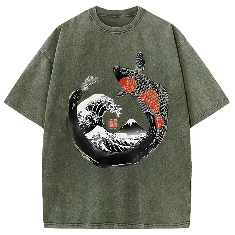 Modecanvas Retro Koi Enso Washed T-Shirt