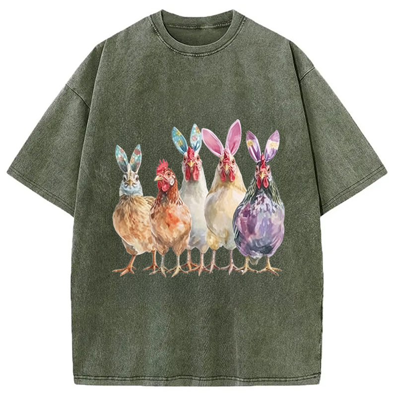 Modecanvas Funny Chicken Easter DTG Printing Washed T-Shirt