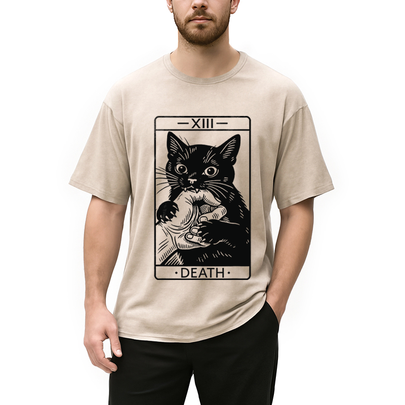 Modecanvas Black Cat Tarot Card DTG Printing Washed T-Shirt