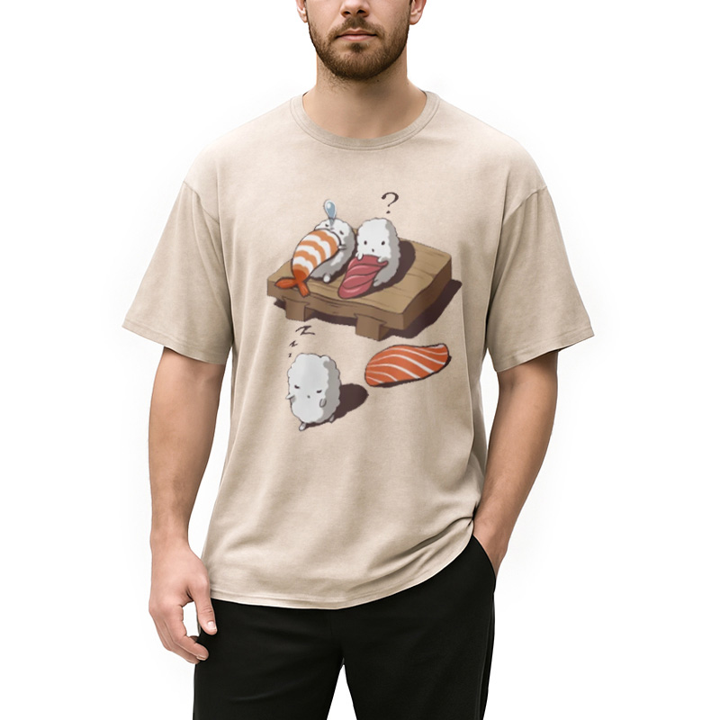 Modecanvas Funny Sleep Walking Nigiri Sushi Washed T-Shirt