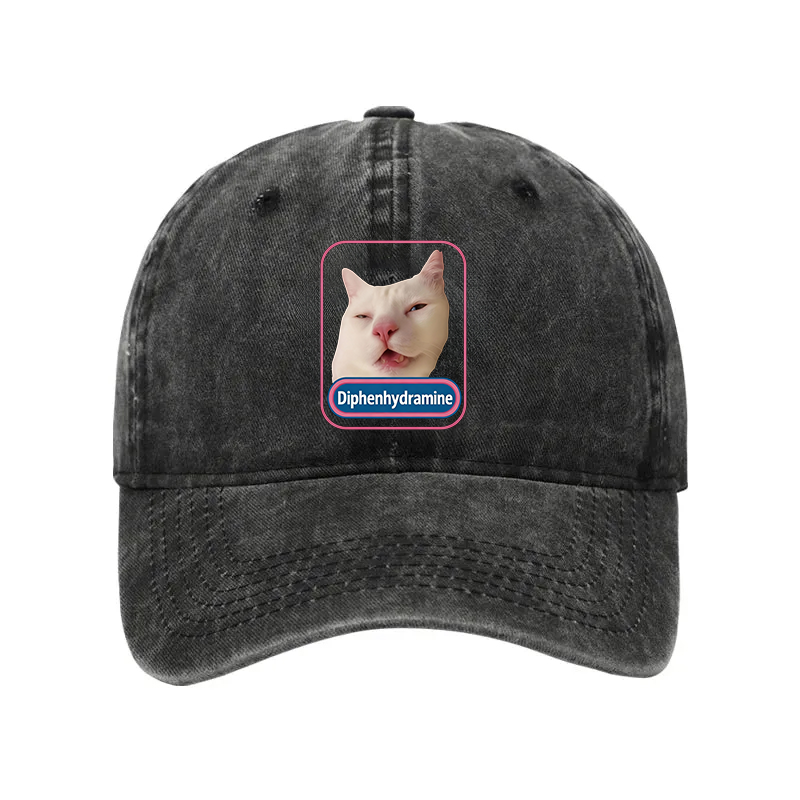 Modecanvas Funny Diphenhydramine Meme Cat Washed Cap-modecanvas