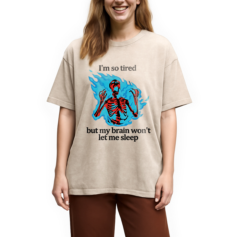 Modecanvas Tired Skeleton On Fire DTG Printing Washed T-Shirt