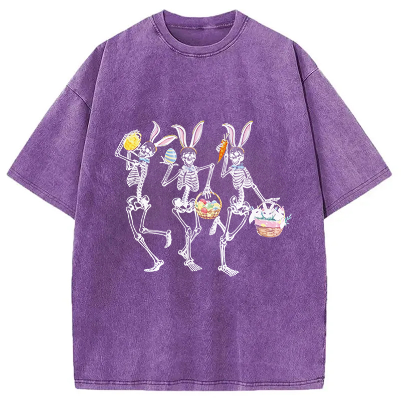 Modecanvas Easter Dancing Skeleton DTG Printing Washed T-Shirt