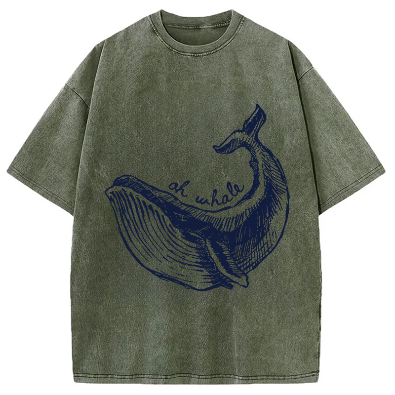 Modecanvas Ah Whale DTG Printing Washed T-Shirt