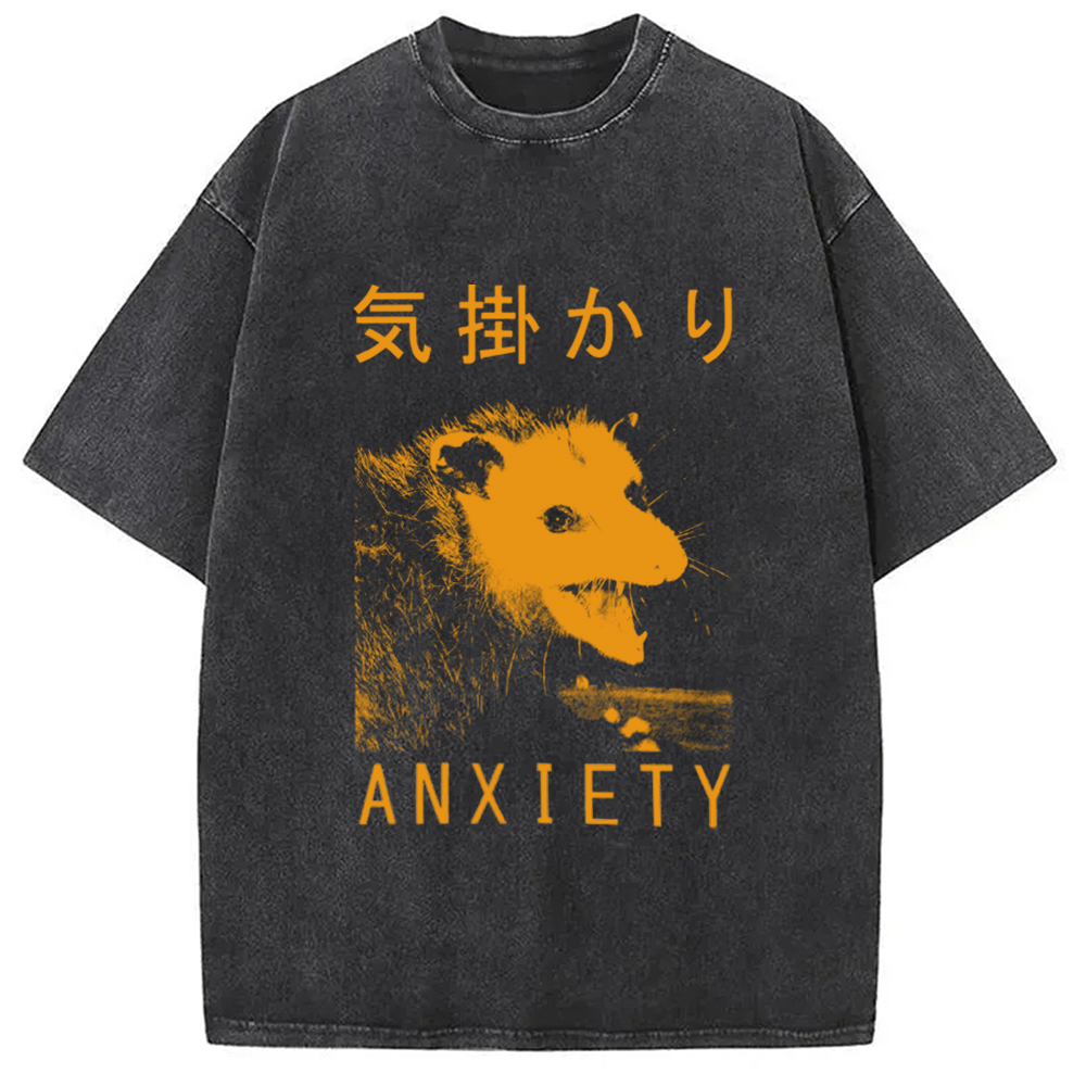 Modecanvas Anxiety Japanese Opossum Washed T-Shirt-modecanvas