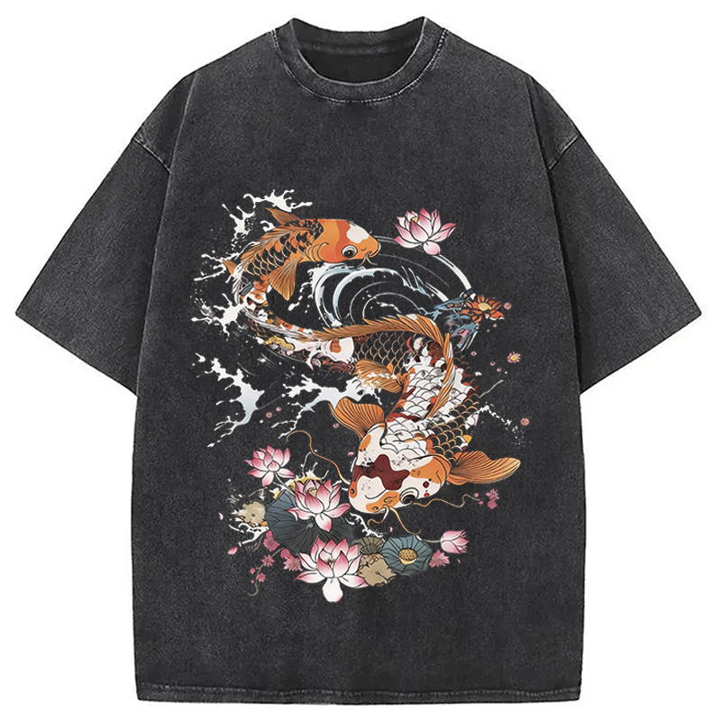 Modecanvas Koi Fish DTG Printing Washed T-Shirt